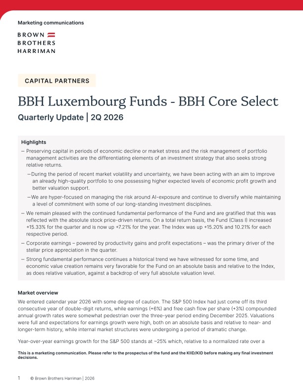 BBH Luxembourg Funds - BBH Core Select Quarterly Update - Q2 2026