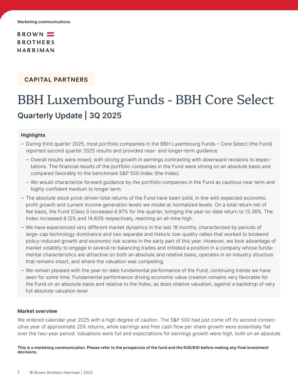 BBH Luxembourg Funds - BBH Core Select Quarterly Update - Q3 2025