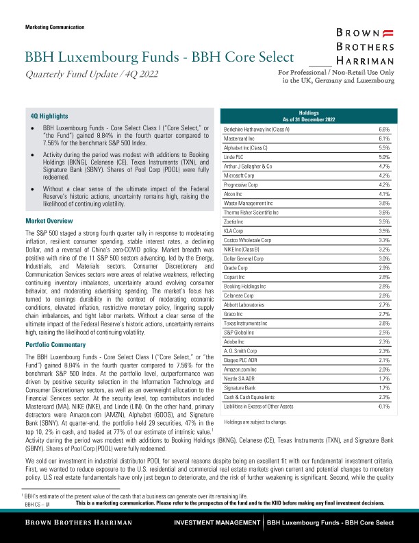 BBH Lux Core Select Quarterly Update - Institutional - Q4 2022