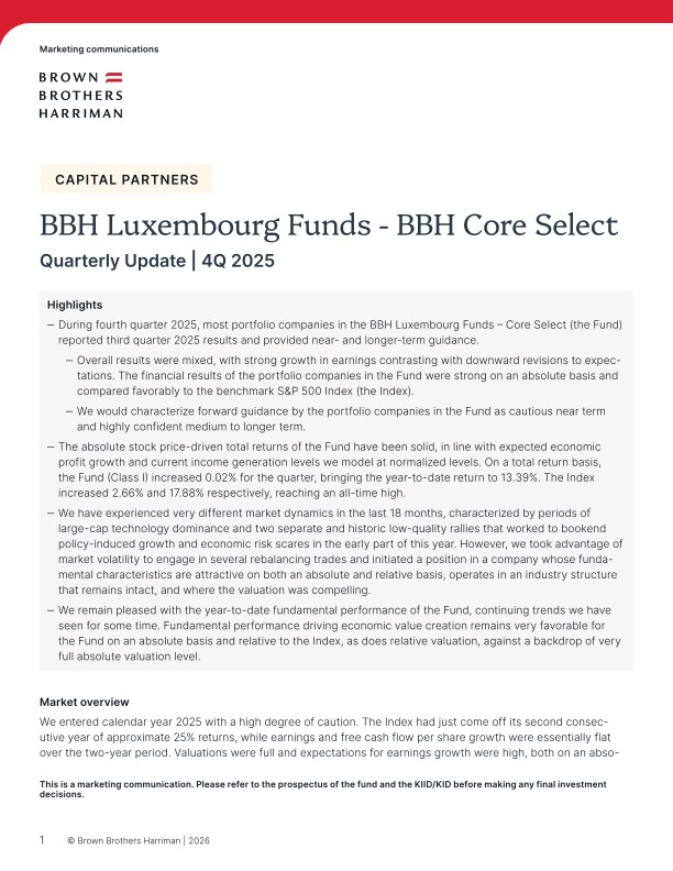 BBH Luxembourg Funds - BBH Core Select Quarterly Update - Q4 2025