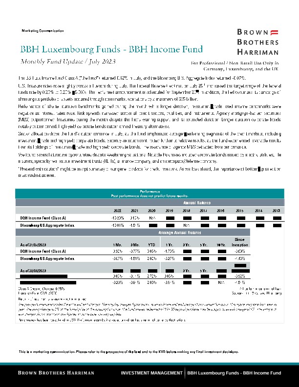BBH Lux Income Fund Monthy Update - Institutional - July 2023