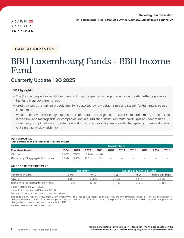 BBH Lux Income Fund Quarterly Update - Q3 2025