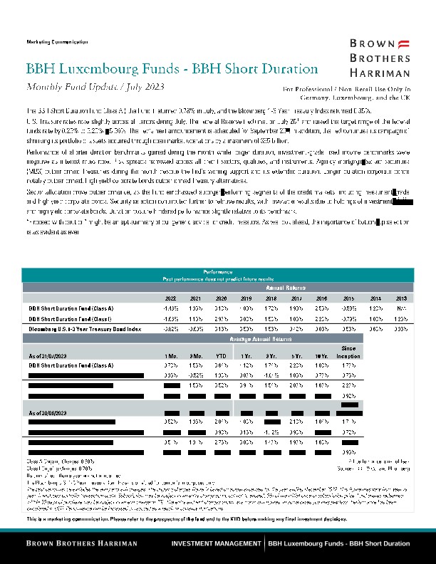 BBH Lux Short Duration Monthly Update - July 2023
