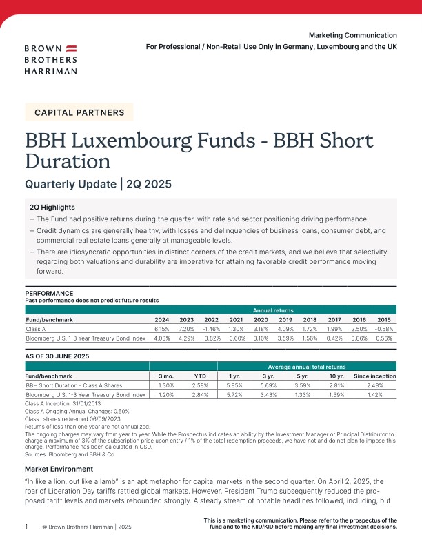 BBH Lux Short Duration Fund Quarterly Update - Q2 2025