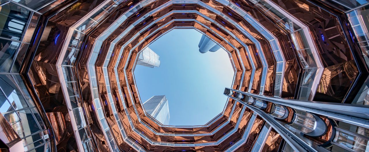 Upward view of the inside of the Hudson Yards Vessel