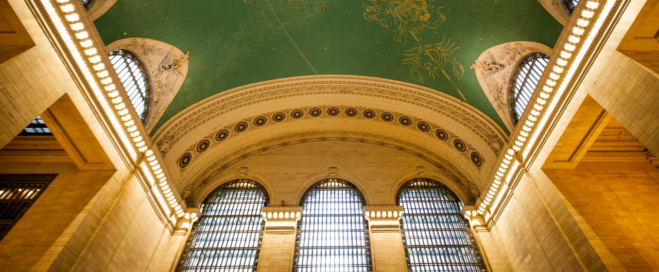 wide angle shot of Grand Central Station's ceiling and windows. New York City, NY